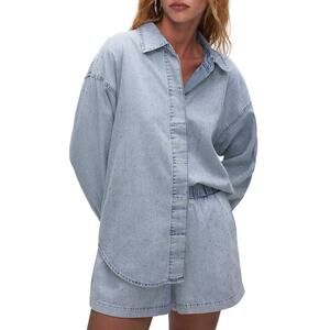 Good American Weekend Blue Cotton Rhinestone Oversize Nonstretch Denim
